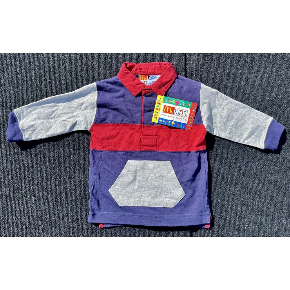 Vintage McKids Polo Shirt Boys 18 Months‎ Blue Colorblock Kangaroo Pocket Y2K